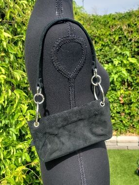 Wilsons Elegant Black Suede Shoulder Clutch